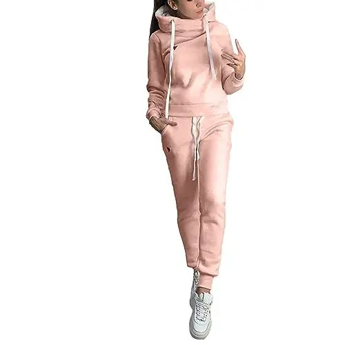 Produktbild: Generisch Damen Sport Hoodie Langarm Hoodie Pullover Sweatshirt Zweiteiliges Set Outfit Elegant Damen Komplett (Pink, XL)