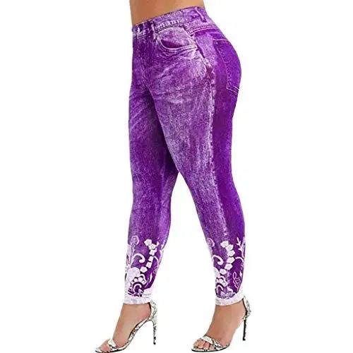 Produktbild: Generisch Damen Stoffhose Schwarz Business Pliseehose Hosen Bedruckte Hosen Leggings Fitness Frauen Stretch Sporthose Lauf-Yoga-Hosen Wollhose Damen Elegant Lockere Hose Damen Hosen (Purple, L)