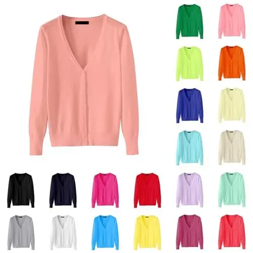 Produktbild: Generisch Damen Strickjacke Strickjacke Kurz Feinstrickpullover V Ausschnitt Langarm Strickpullover mit Knopf Elegant Dünn Damenstrickjacke Weich Baumwolle Strickcardigan übergangsjacke Damen lang