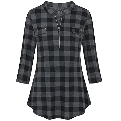 Produktbild: Generisch Damen Umstandsmode Bluse 3/4-Ärmel, Reißverschluss, Blumenmuster, lässige Taille, Hemdoberteil Regenbogen Cardigan (Dark Gray, L)