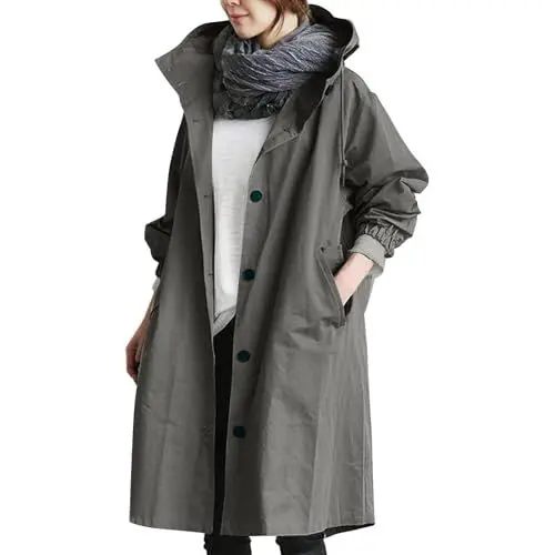 Produktbild: Generisch Damen Wasserdicht Windjacke Trenchcoat Gefüttert Regenjacke Herbst Mantel Elegant Lang Windbreaker Parka Jacke Große Größen Übergangsjacke Softshelljacke Outdoorjacke