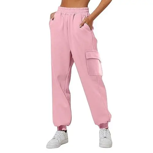 Produktbild: Generisch Damenkleidung Im Sale Marken Damen Sweatpants Lässige Jogginghose mit Kordelzug Beinhose High Waist Freizeithose Baumwolle Sporthose Fitness Lose Hose mit Taschen Trainingshose