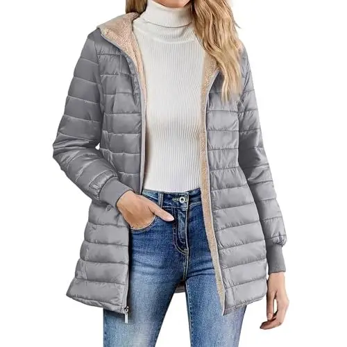 Produktbild: Generisch Damenwinterjacke Winterjacke Damen Schwarz Leichtsteppjacke für Gothic Mantel Winterjacken Steppjacke Lang Winter Jacke Wasserdicht Grau 3Xl