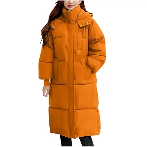 Produktbild: Generisch Deals Of The Day Damen Wintermantel Warmer Steppmantel lang Daunenmantel Winterjacke Damen Daunenjacke Puffer Jacke für Frauen Einfarbig Baumwolljacke Dicke Fliesjacke Quilted Coat Orange XL