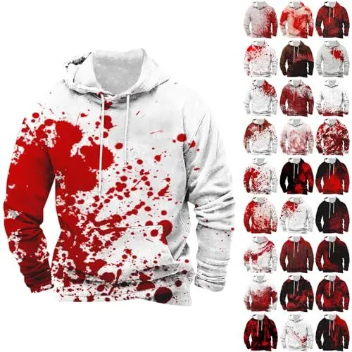 Produktbild: Generisch Deals of The Day, Halloween Hoodie Herren Kapuzenpullover Bloody Stained Bedrucktes Halloween Kostüm Horror Sweatshirt Blutspritzer Muster Oberteile, rudergerät Black Friday