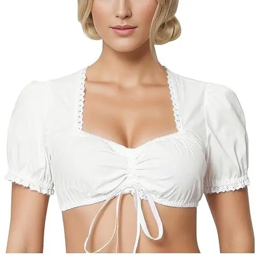 Produktbild: Generisch Dirndlbluse Damen Langarm schwarz Dirndlbluse Damen große größen Bluse Dirndl hochgeschlossen blusenshirt schwarz Damen elegant Dirndl blusen für Damen blau