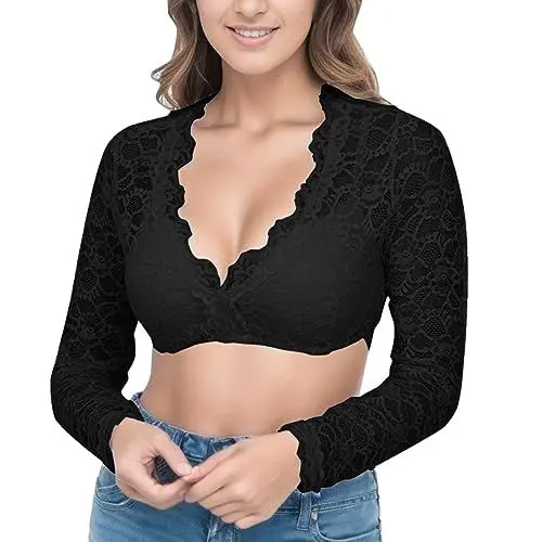 Produktbild: Generisch blusenshirt Damen 3/4 arm Dirndlbluse hochgeschlossen schwarz trachtenblusen für Frauen Dirndl Bluse Damen Kurzarm mit Kragen Spitzenbluse Dirndl schwarz