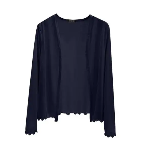 Produktbild: Generisch Dünne Strickjacke mit Langen Ärmeln für Damen für den, Kurze Stile für Fliegende Bordüren, Sonnenkleidung, große Größe, lockerer Klimaanlagenschal, Außen Bauchfrei (Navy, L)