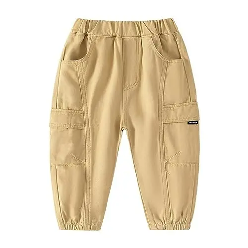 Produktbild: Generisch Einfarbige Leggings mit mittlerer Leibhöhe und elastischem Bund für und, Arbeitshose mit Taschen, alltägliche, lässige Trend-Outfits Breakdance Hose Junge (Khaki, 18-24 Months)