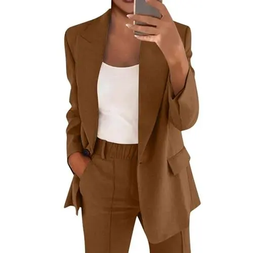 Produktbild: Blazer Und Hosen Set für Frauen Blazer Sets Frauen 2 Stück Outfits Formal Blazer Und Hosen Set für Frauen Frauen Blazer Set Rosa Anzug für Frauen Blazer-Set Blazer-Set Anzüge Braun L