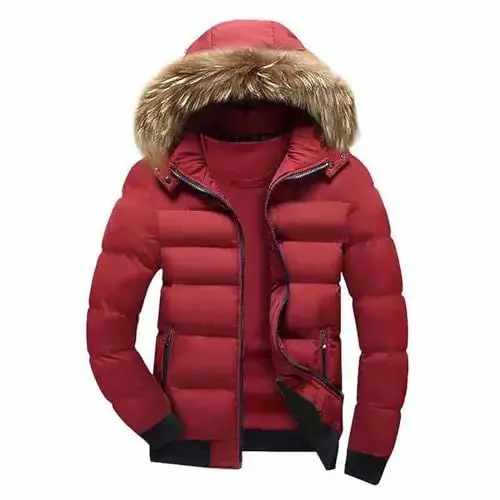 Produktbild: Generisch Farblich passende Langarmjacke für Herren im und Winter mit Kapuzenkragen Mantel Dunkelbraun (Red, XL)