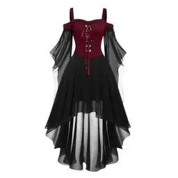 Produktbild: Generisch Helloween Kleid,Schwarze Kleider Halloween Gothic Halloween Kleid Vintage Gothic Kleid Für Damen, Mittelalter Renaissance Cosplay Kostüm, Langarm （Rot，S）