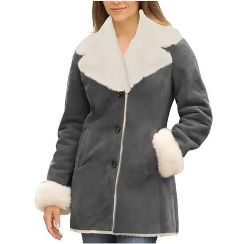 Produktbild: Generisch Fleecejacke Damen Warm Winterjacke Wildlederjacke Fleece Gefüttert Lammmantel Bequemes Teddyjacke Revers Lammfelljacke Teddy Mantel Sale Damen Meine Bestellungen Anzeigen Dunkelgrau XXL