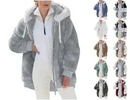 Produktbild: Generisch Fleecejacke Damen Winterjacke mit Taschen Hoodie Sweatjacke Strickjacke Kapuzenpullover Wintermantel Warm Teddy Fleece Jacke Oberteile Baumwolle Mantel Outlet Angebote Grau XL