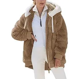 Produktbild: KOG Fleecejacke Damen Jacke Elegant Vliesjacke Teddy Jacken Einfarbig Oberteile Pullover Jacken Sale Damen Windjacke Teddy Fleecejacke Teenager Steppjacke Baumwolle Angebote Khaki XL