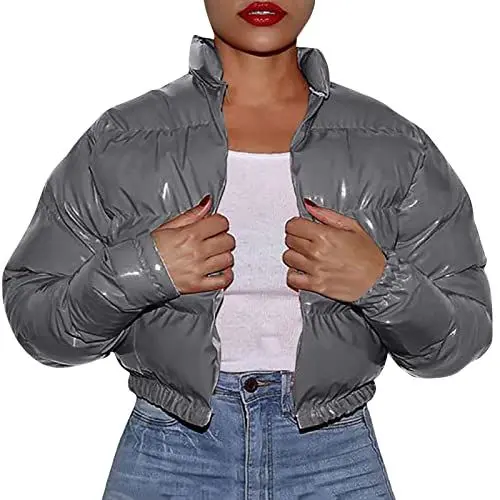 Produktbild: Generisch Frauen- und Winter-Baumwollmantel Shiny Short Cotton Coat Baseballjacken (Grey, XL)