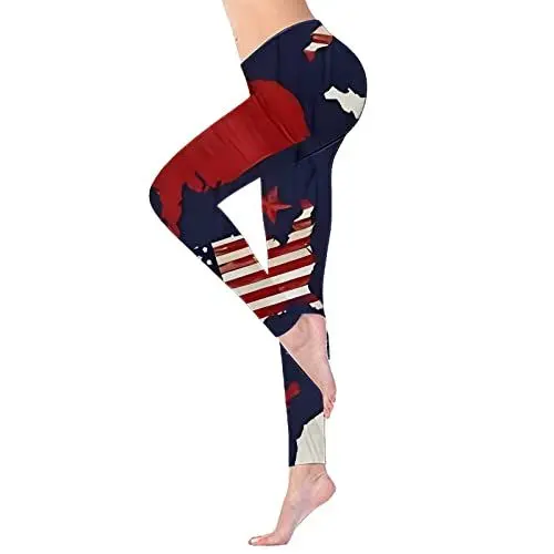 Produktbild: Generisch Freizeithose Damen Schwarz Hoher Bund Damen Hose Enge Yogahose für Damen Independence Day Print Leggings Kurze Stoffhose Damen Schwarz Damen Schwarz Hose (Black, M)