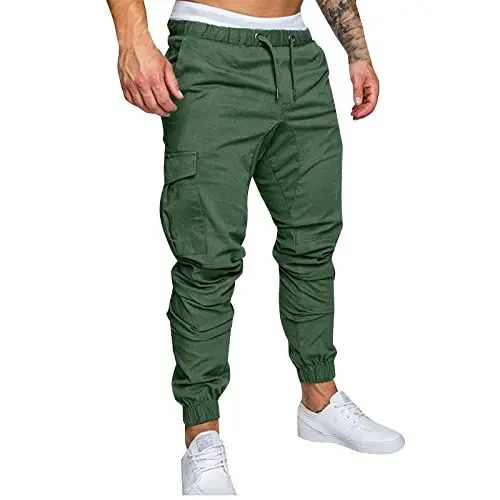 Produktbild: Generisch Freizeithose Herren Lang Herren Hosen Arbeitshose Männer Outdoorhose Jogginghose Herren Cargo Arbeitshose mit Gummizug Stoffhose Herren Schwarz Arbeitshosen Herren Hosen Grün M