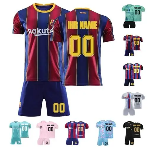Produktbild: Generisch Fußball Trikot Kinder 24/25, Personalisiert Fussball Trikot Jungen mit Eigenem Namen Nummer Logo, Fußballtrikot Shorts Set für Jungen Männer