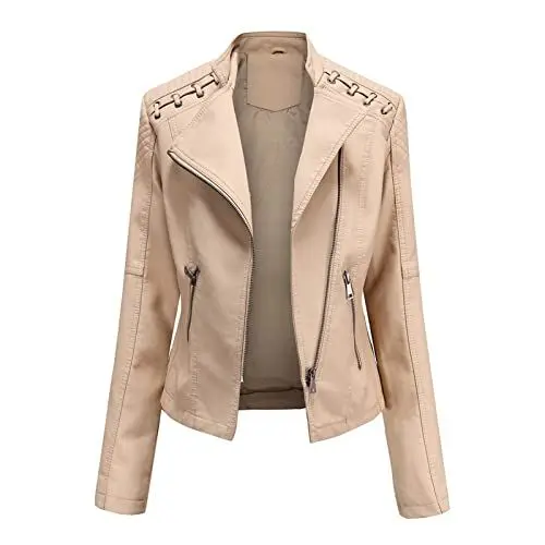 Produktbild: Generisch Gehrock Damen Jacke Online| Jacken Damen : Jacken Damen Damen Motorjacke Mantel Zip Biker Short Punk Cropped Tops Lange Jacke Damen Winter Winterjacke MäDchen 158 (Khaki, XXL)