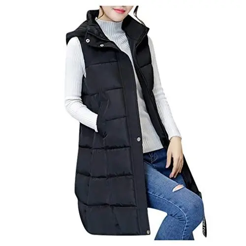 Produktbild: Generisch Gehrock Damen Jacke Online| Jacken Damen : Jacken Frauen Mode Kapuzen Ärmelloser Pulli Weste Bluse Sweatshirts für Mäntel Lange Jacke Damen Winter Winterjacke MäDchen 158 (Black, XXXL)