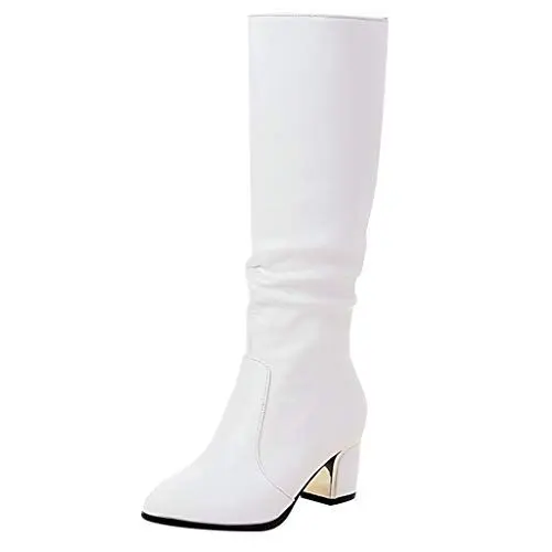 Produktbild: Generisch Gothic Stiefel Damen warme Mode Absatz sexy High Frauen High Damenstiefel L𝐞der 𝐒tiefeletten Damen (White, 37)