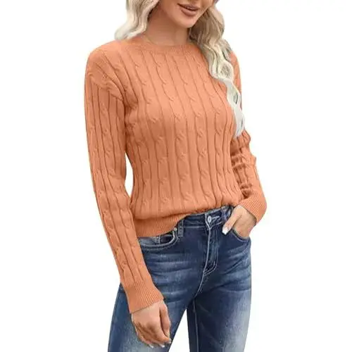 Produktbild: Generisch Grobstrickpullover Damen Sweater Damen Pullover Baumwolle Damen Pullover Orange Damen Feinstrickpullover Damen Retro Pullover Damen Rote Pullover Damen Unterziehrolli Damen Rot M