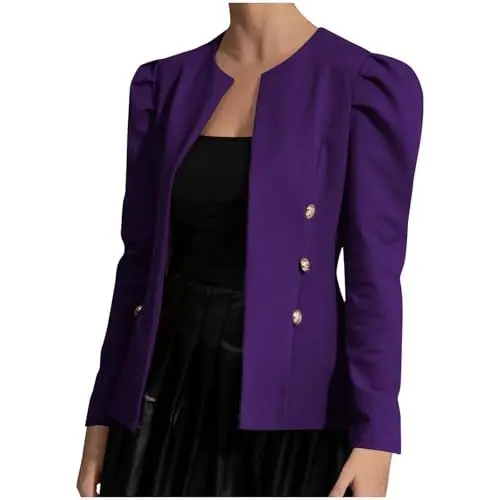 Produktbild: Generisch Gutschein Damen Blazer Kurzblazer Elegant Knöpfe Langarmshirt Geraffte Hemdjacke Schlank Anzugjacke Blusenshirt Anzugsakko Formellejacke Anzug Meine Bestellungen Anzeigen Lila L