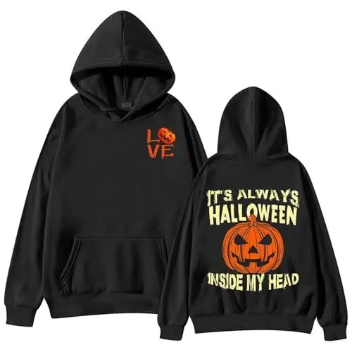 Produktbild: Generisch Halloween Kostüm Damen Lustige Pullover Niedliche Geist Pumpkin Print Sweatshirt Langarm Hoodie Rundhals Pulli 2024 Pullover Hoody Halloween Kostüm Damen Lustig Tops (Black, L)