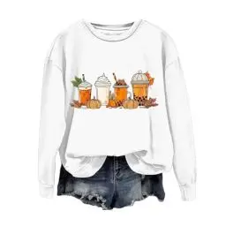 Produktbild: Generisch Halloween Pullover Damen Sweatershirt Langarm Rundhalsausschnitt Oversized Ohne Kapuze Kostüm Kürbis Druck Sportshirt Oberteil Party Festival Outfits Lustige Locker Langarmshirt (White, XL)