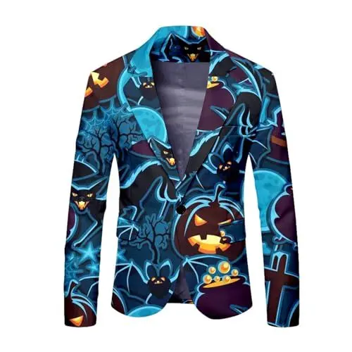 Produktbild: Generisch Halloween Sakko Herren Anzug Jacket Festival Blazer Sportlich Kostüm Anzüge & Sakkos Für Regular Fit Entsetzen Blutig Bedruckt Freizeit Anzugjacke Modern Herrensakko Steampunk Men Jacken