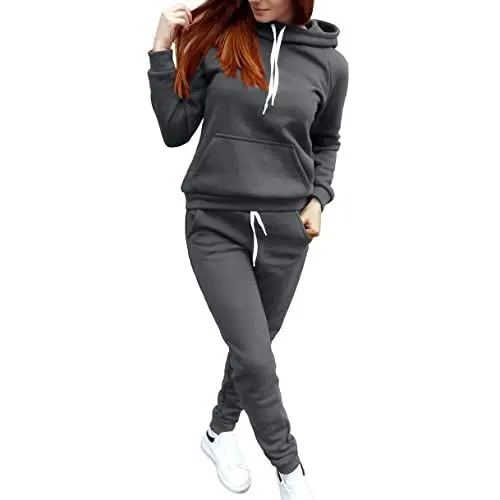 Produktbild: Generisch Hausanzug Für Damen Winter Einfarbig Tracksuit Training Fashion Sweatshirt Sonnenschutz Waschbarer 2-Teilige Set Sports Freizeit Jogginganzug Basic Weiche Workout Set Baumwolle Zweiteiler