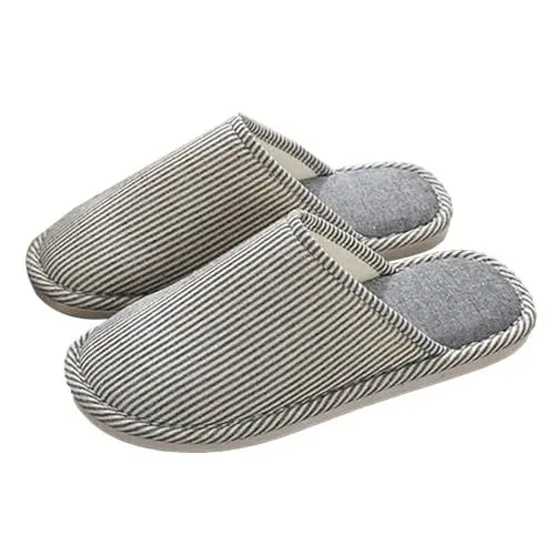 Produktbild: LinRim Herren Schuhe Sportlich Elegant rutschfeste Hausschuhe aus Baumwollleinen für drinnen und draußen, Hausschuhe, Sandalen mit offener Spitze, atmungsaktive Schuhe für das Offene (Dark Blue, 37)
