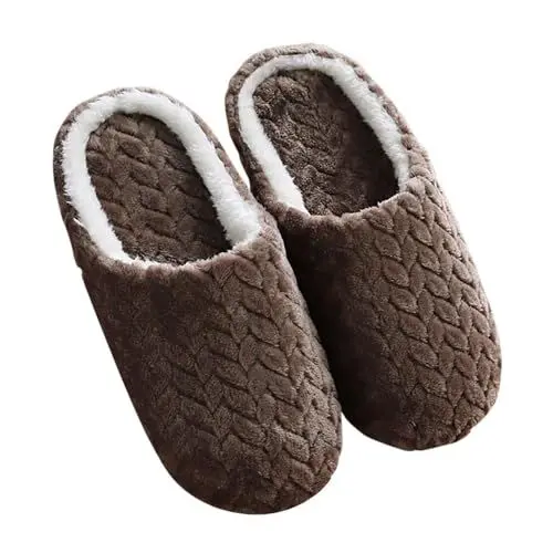 Produktbild: BILIKEYU Damen Herren Winter Casual Hausschuhe Plüsch Warm Weiche Pantoffeln Memory Foam rutschfeste Slip On Home Slipper Indoor Bequeme Baumwolle Hausschlappen gr 46 Kaffee