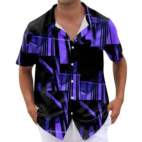 Produktbild: Generisch Hawaii Hemd Männer Urlaub Must Haves Bügelfreie Funky Hawaiihemd Herren Lässig Kurzarm Strandhemd Button Down Palm Hawaii-Print Hippie Hemden Buntes 4XL