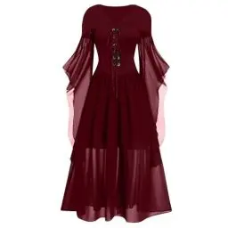 Produktbild: Generisch Helloween Kostüme Für Mädchen Teenager,Halloween Kleider Gothic Halloween Kleid Vintage Gothic Kleid Für Damen, Mittelalter Renaissance Cosplay Kostüm, Langarm （Rot，S）