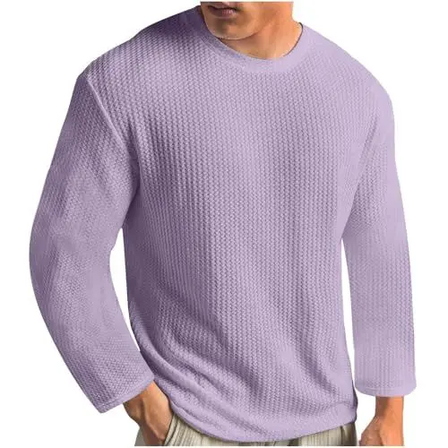 Produktbild: Generisch Hemd Herren Langarm Sport Oberteil Einfarbig Rundhals T-Shirt Regular Fit UbergrößE Hemden Weich Warm Strickwaren Freizeit Oberteil Strickpullover Male T-Shirts Lila 3XL