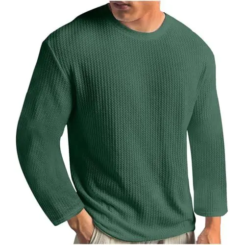 Produktbild: Generisch Hemd Herren Langarm Sport Oberteil Einfarbig Rundhals T-Shirt Regular Fit UbergrößE Hemden Weich Warm Strickwaren Freizeit Oberteil Strickpullover Male T-Shirts Armeegrün XL