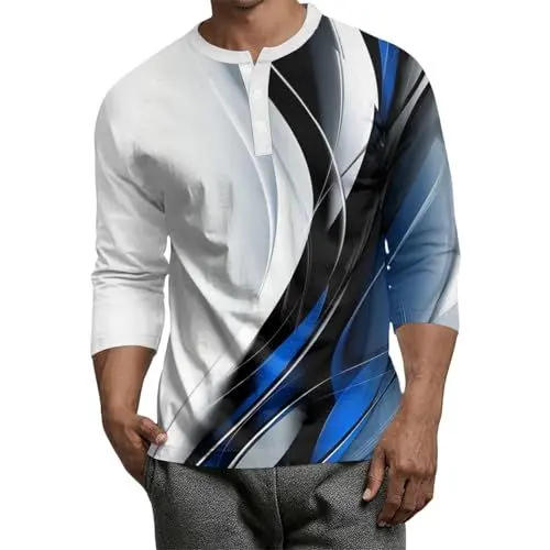 Produktbild: Generisch Hemd Schwarz Herren Tunika Bügelfreie Hemden Günstig Leinen Gym Tshirt Siebenärmelige Langarmshirt Blazer Stehkragenhemd Blau 3XL