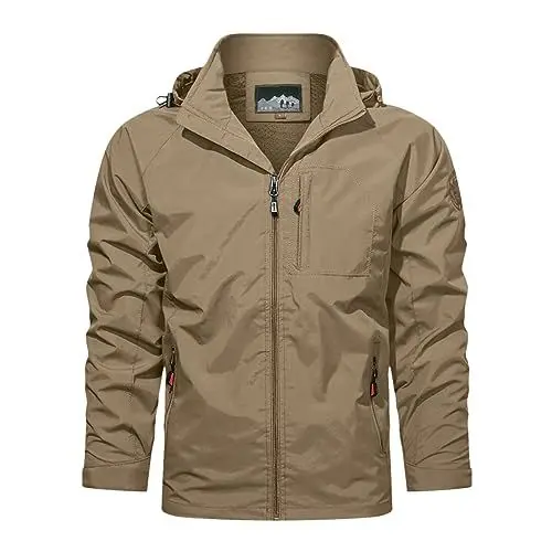 Produktbild: Generisch Herren-Kapuzenjacke Bequeme Hardshell-Jacke Trendige Freizeitjacke Leichte Outdoor-Jacke Modische Herrenjacke Mit Taschen (Khaki, XL)