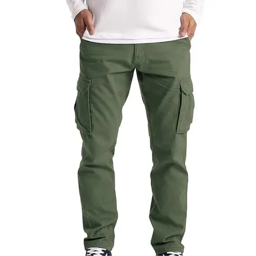 Produktbild: Cargohose Herren Lang Cargo Hosen Männer Stretch Sweatpants Sporthose Elastischer Taille Cargo Hose Herren Lang Gefütterte Cargohose, Straight fit Jeans Herren 44/32