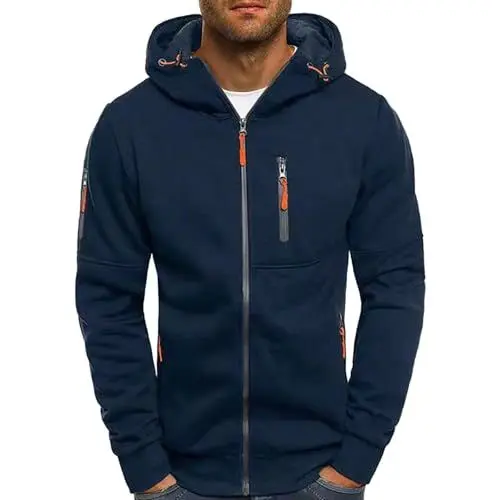 Produktbild: Generisch Herren Hoodie Sweatshirt Kapuzenpullover mit Reißverschluss Oversized Sweatjacke Kapuzenjacke Sportjacke Outdoorjacke mit Kapuze Jogging Pullover Klamotten A-Marine XL
