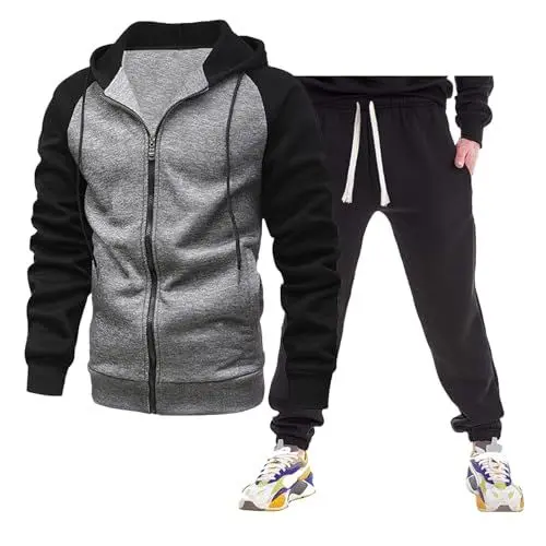 Produktbild: Generisch Herren Jogging Anzug Trainingsanzug Sportanzug Sporthose Gym Tracksuit Atmungsaktiv Sweatshirt Sporthose Herren Jogginghose Herren weiß weit Jogginganzug Herren Set Baumwolle