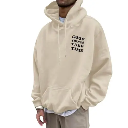 Produktbild: Generisch Herren Kapuzenpullis & Sweatshirts Buchstabendruck Weiche Stretch Tops Regular Fit Oberbekleidung mit Taschen Hoodie Herren Hoodie Damen Oversize Zip Hoodie Herren(A Beige,L)