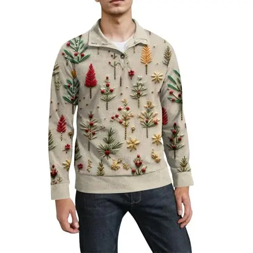 Produktbild: Generisch Herren Kleidung Sweatshirts für Herrenbekleidung Sweatshirt Grün Reißverschluss mit Kragen Pullover Rot Beige XL