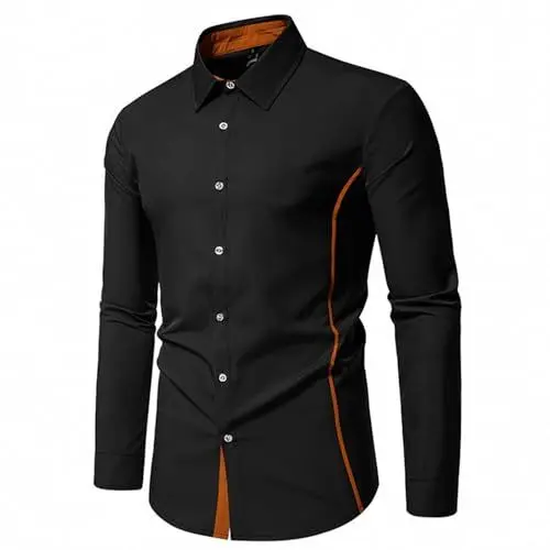 Produktbild: Generisch Herren Langarmhemd mit Farbkontrasten, Herrenmode, lässig, Übergröße, Hemd, Herrenmantel Herren Hemden Doppelkragen (Black, S)