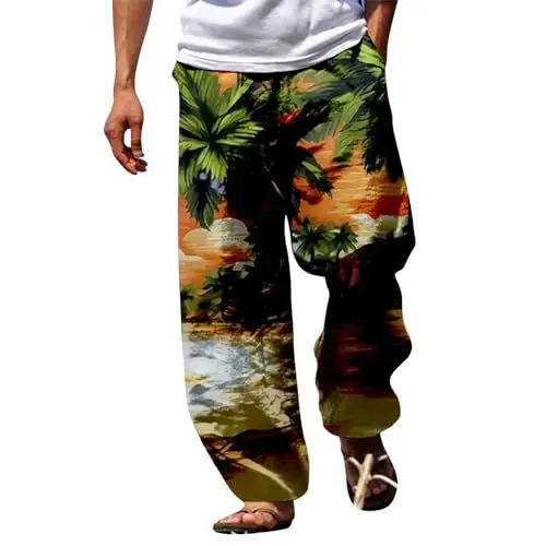 Produktbild: Generisch Herren Lockere Bequeme Taille Kordelzug Leinen Atmungsaktiv Freizeithose Freizeithose Herren Sommer Leicht Leinenhose Herren Sommer 4XL Luftige Sommerhosen Kinder Mädchen