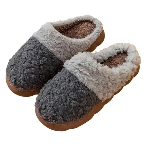 Produktbild: Generisch Herren Slipper 44 Schwarz Patschen Damen Baumwoll-Hausschuhe für Herren und Damen, leicht, warm, mit Weihnachtsmotiv, Tiermotiv Herren Mokassins Stoff Home Slippers Women (Grey, 42)