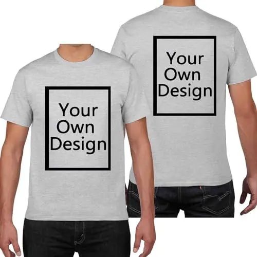 Produktbild: Generisch Herren Tshirt Bedrucken Lassen T-Shirt Selbst Gestalten Personalisiert T Shirts mit Foto Text Logo Oberteile Männer Partner Kleidung Custom Tee Tops Grau 4XL