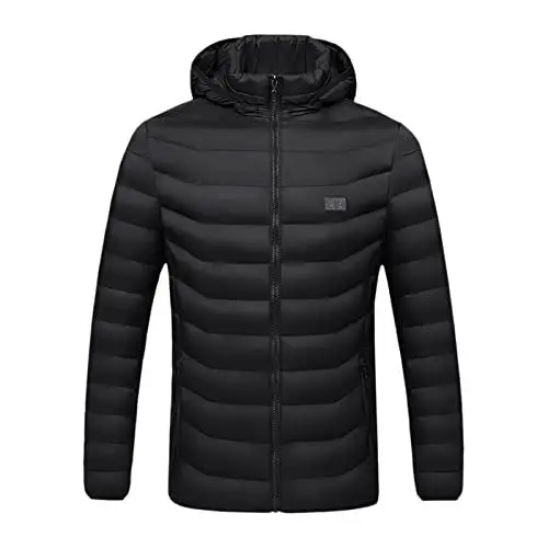 Produktbild: LinRim Strickmantel Mantel Jacke Warme Solide Waschbare Jacke Mantel Beheizte Warme Reißverschluss Kapuzenjacke Mit Taschen Herren Wollparka (Black, L)